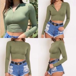 NEW Fashion boutique double lined basic crop top Sage